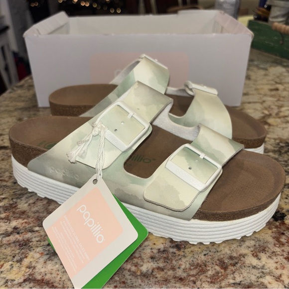 Birkenstock Papillio Green and Cream Sandals NEW - Picture 9 of 11